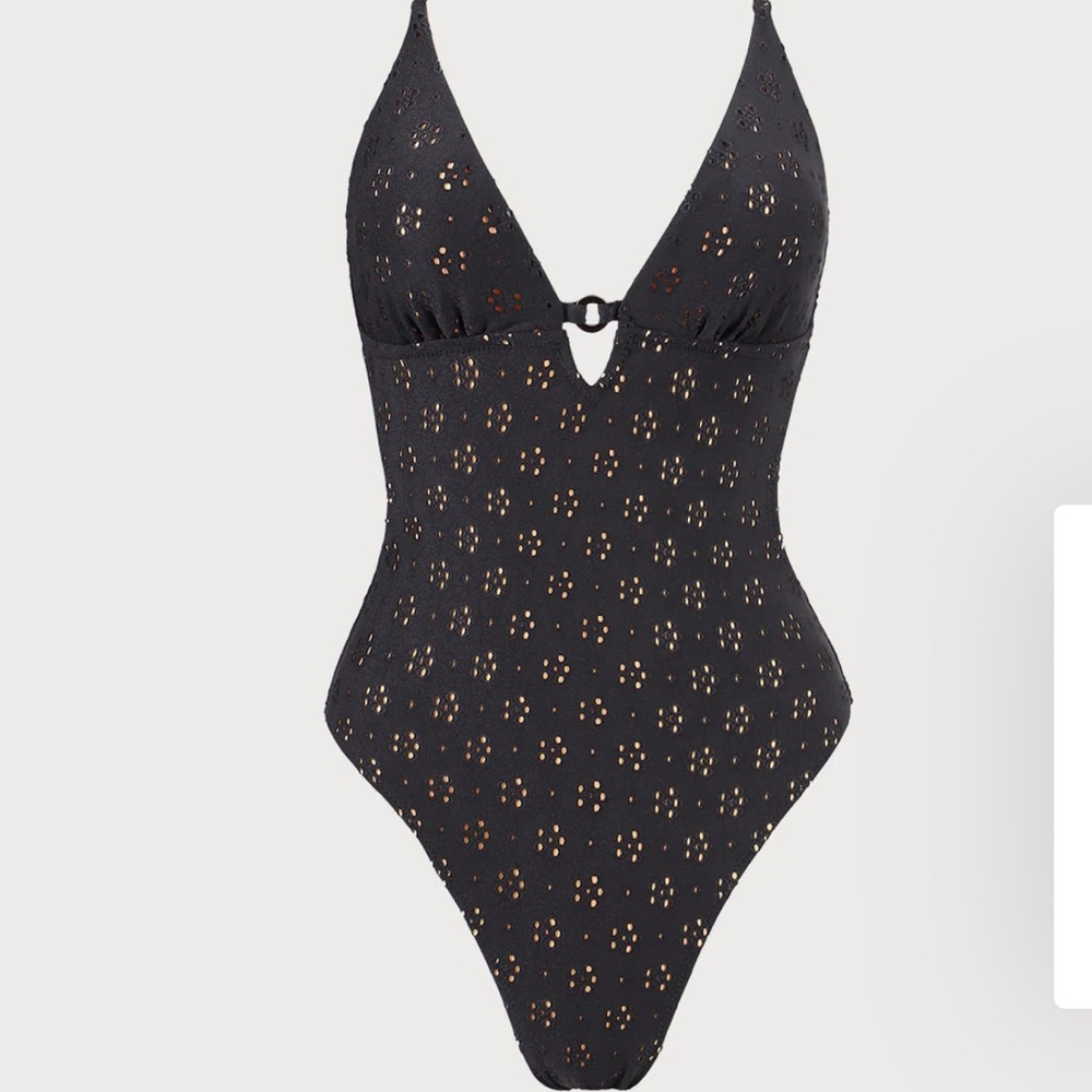 NWT Berlook Womens Black Floral Cutout One Piece Swimsuit Size Large - Picture 3 of 13